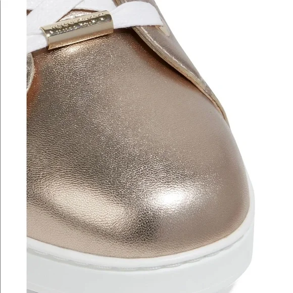 Jimmy Choo Rose Gold Metallic leather Cash Low-top Sneakers brand new